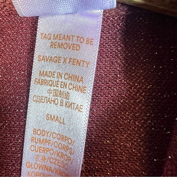 Savage X Fenty Sleep & Shine Hooded Jumpsuit Red Cocoa Size S Burgundy Glitter - Picture 10 of 15